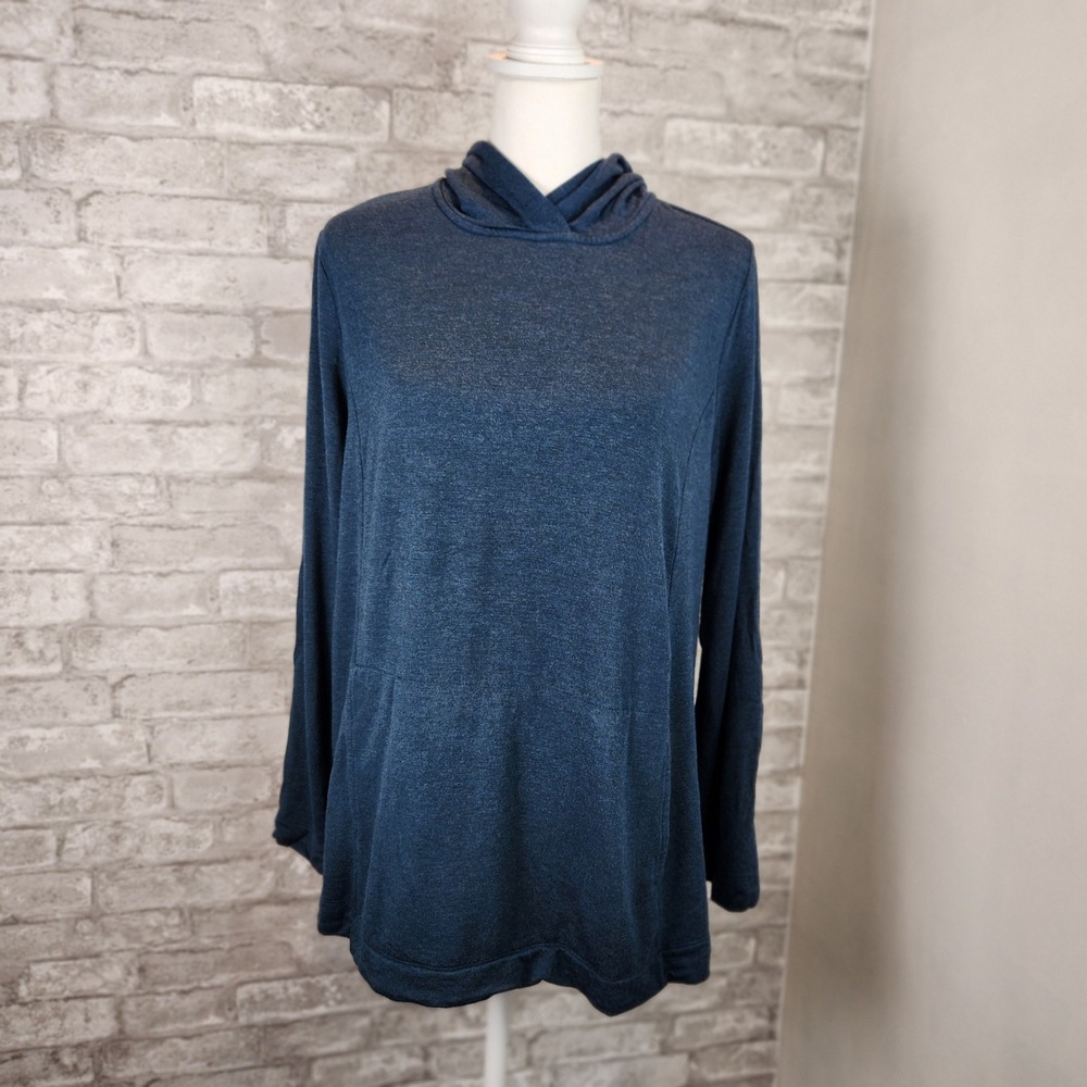J. Jill Hoodie Tranquility Fleece Teal Blue Marl Stretch Sweatshirt Size M